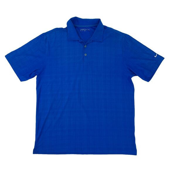 Nike Golf Shirt Mens L Large Bright Blue Tonal Plaid UV Polo Dri-Fit Athletic - Picture 1 of 11